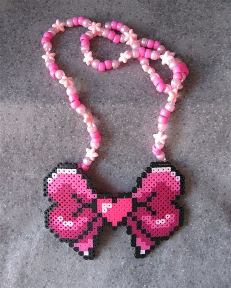 Heart Bow Kandi Necklace Etsy Hamma Beads Ideas Pony Bead Projects