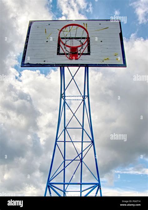 Basketball Hoop On A Blue Sky Background Stock Photo Alamy