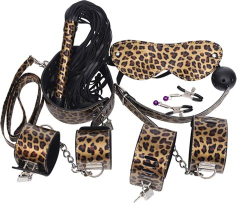 sm 7pcs lot bdsm bondage set leopard handcuffs whip flirt sex toys sle adult sex