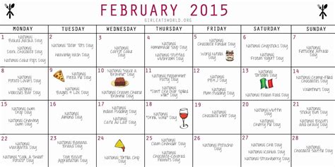 The calendar week for each week of the year. National Food Day Calendar Printable | Example Calendar ...