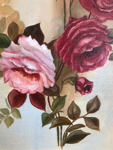 Dutch Oil Painting Roses Oil Painting Rose Still Life Pink Etsy