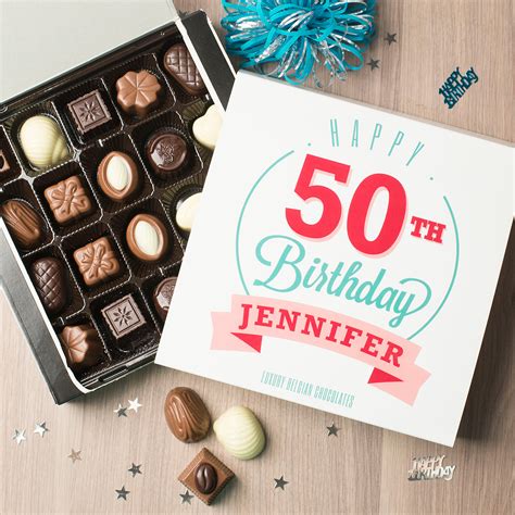 Visit edora.co.uk to discover a thoughtful and unique range of milestone birthday one word of advice, don't mention that she's been alive half a century and if you do, get ready to duck! Personalised Belgian Chocolates - Happy 50th Birthday