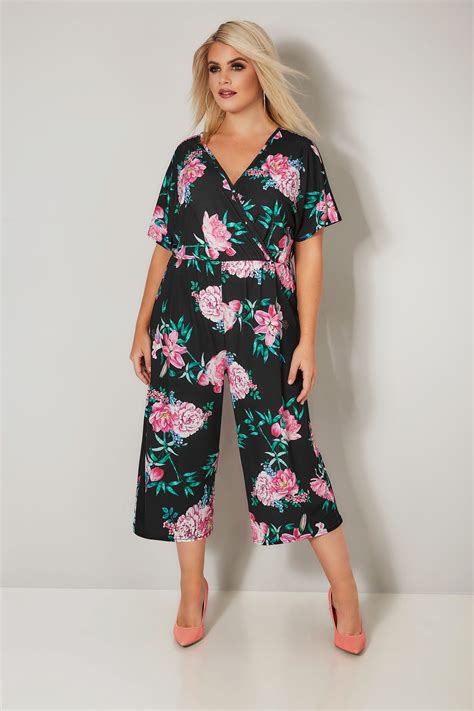 Limited Collection Black And Pink Floral Jumpsuit Plus Size 16 To 32