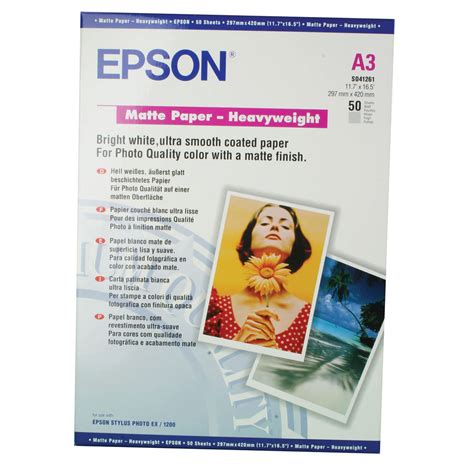 Epson A3 Matte Heavyweight 167gsm Photo Paper 50 Pack C13s041261