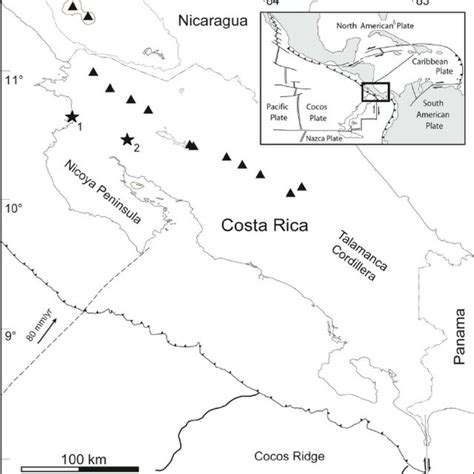 Map After 36 Showing The Location Of The Central American Volcanic