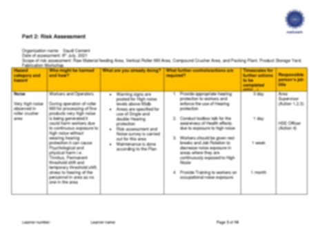 Solution Nebosh Ig Risk Assessment Report Studypool