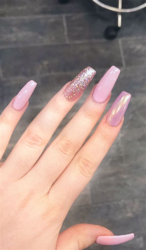 Nails Pink Glitter Chrome Holographic Valentines Long Acrylic Nail
