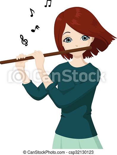 Vector Illustration Of Girl Playing Flute Vector Illustration Of A