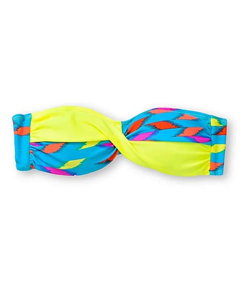 Empyre Huntington Ikat Neon Twist Bandeau Bikini Top At Zumiez Pdp