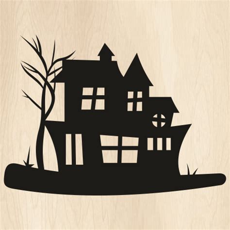 Haunted House With Tree Svg Halloween Haunted House Png