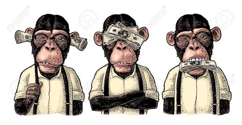 Three Wise Monkeys With Money On Ears Eyes Mouth Not See Not Hear