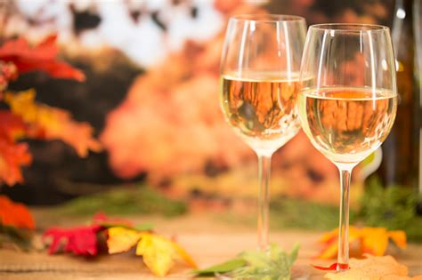 Outdoor Autumn Wine Tasting Event With Fall Leaves Stock Photo