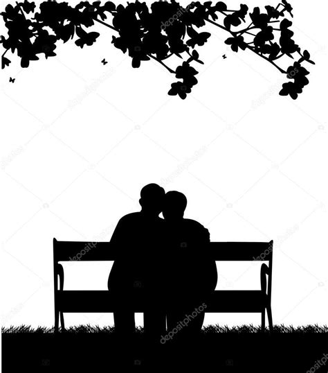 lovely retired elderly couple sitting on bench in garden or yard one in the series of similar