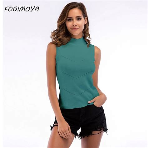 fogimoya tanks women 2018 summer fashion knitting sleeveless solid vest tops women s casual slim