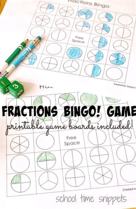 Fractions Bingo Free Printable Math Game School Time Snippets