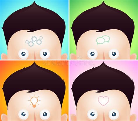 Four Funny Cartoon Heads With Visualization Stock Vector Illustration