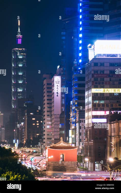 Taipei Taiwan Aug 11 2019 Aerial Panorama Over Downtown Taipei