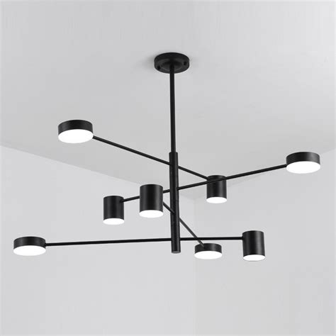 Mid Century Modern 8 Light Led Chandelier With Rotatable Arms In Black
