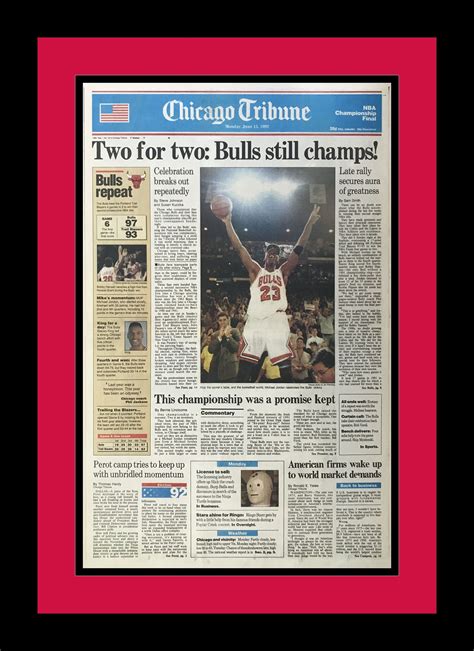 Chicago Bulls 1992 NBA Title Chicago Tribune two for Two: Bulls Still