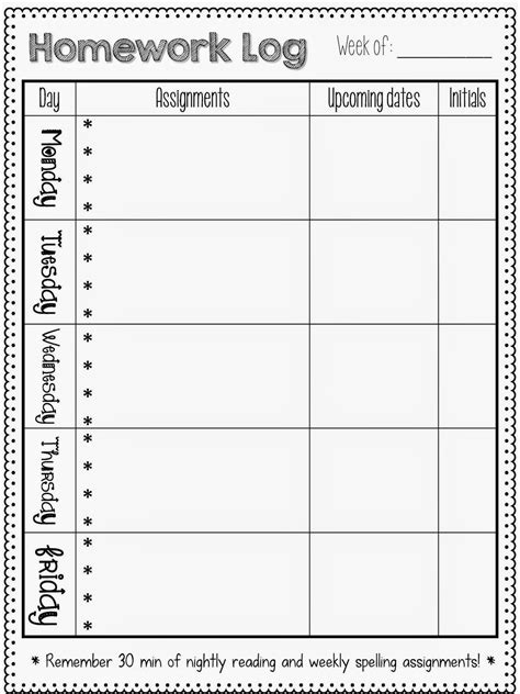 Homework Logs Homework Planner Homework Log Homework Sheet