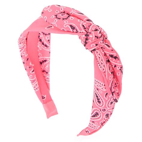 Paisley Bandana Headband Neon Pink Claires Us
