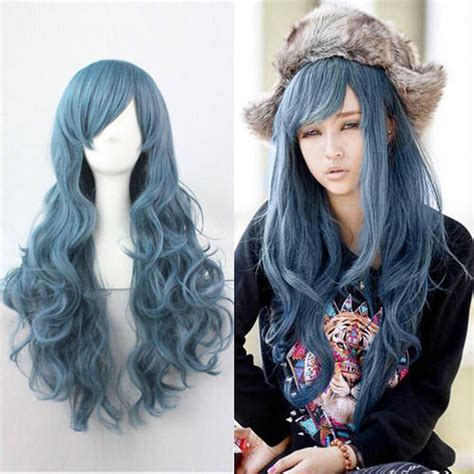 Max beauty unisex anime short cosplay wigs with bangs heat resistant hair for party and halloween for gift + free cap (two tone). Blue Lolita Long Curly Wavy Fashion Hair Full Wig Anime ...