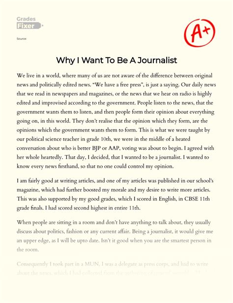 Why I Want To Be A Journalist Essay Example 613 Words Gradesfixer