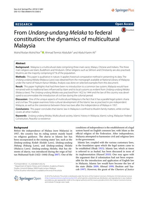 Kerja, sehingga diperlukan terobosan hukum. (PDF) From Undang-undang Melaka to federal constitution ...