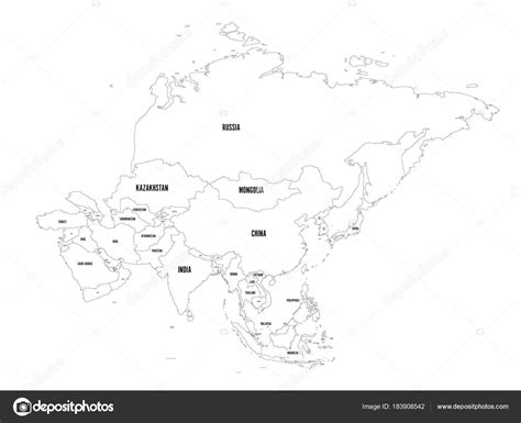 Political Outline Map Of Asia Continent Vector Illustration Stock