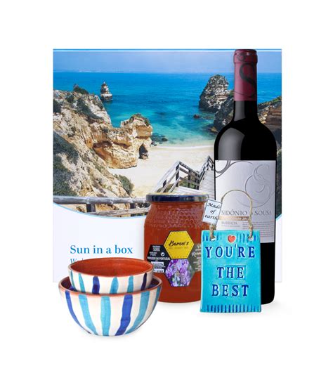 sun in a box gosto geschenkpakket met rode wijn en keramisch bericht naar keuze authentiek