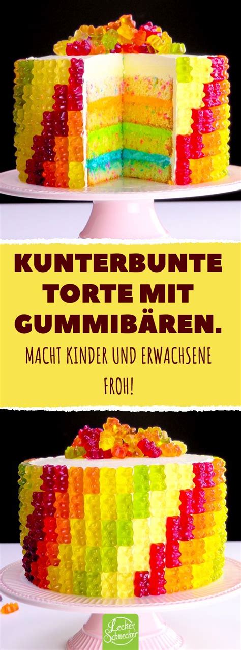 Wer nach wirklich außergewöhnlichen kuchen rezepten sucht, ist beim überraschungskuchen an der richtigen adresse.dafür brauchst du:für den teig:4 eier250 g w. Kunterbunte Torte mit Gummibären. Macht Kinder und ...
