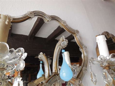 Italian Huge Mirrored Blue Opaline Drops Beads Bobeches Crystal Sconces