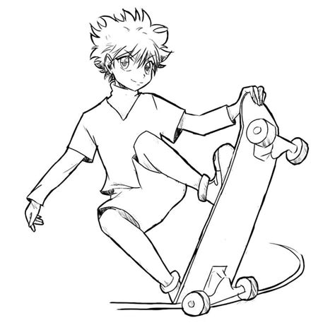 Killua Skateboard Coloring Page Anime Coloring Pages