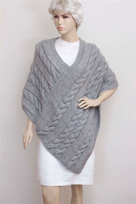 Knit Poncho Cabled Poncho Cable Pattern Plus Size Chunky Etsy