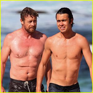 Simon Baker Goes Shirtless During Beach Day With Year Old Son Cl