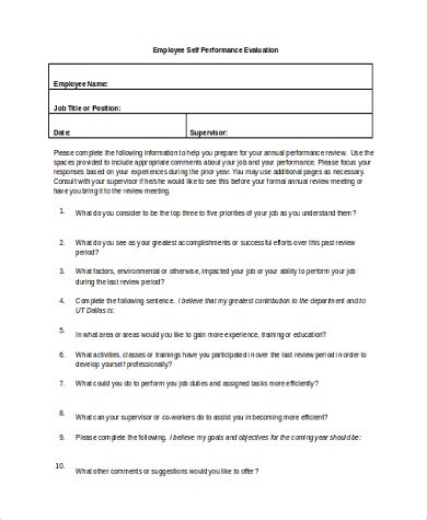 Free Sample Employee Performance Evaluation Forms In Pdf Ms Word