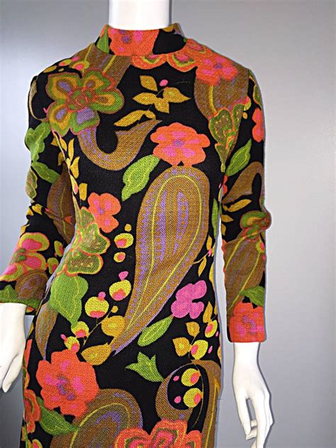 1960s 60s psychedelic flowers paisley colorful print mod retro a line dress for sale at 1stdibs