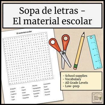 Sopa De Letras El Material Escolar By Bite Sized Spanish Corner