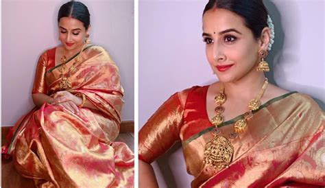 vidya balan looks stunning in silk saree navratri see photos सिल्क साड़ी में बेहद स्टनिंग नजर