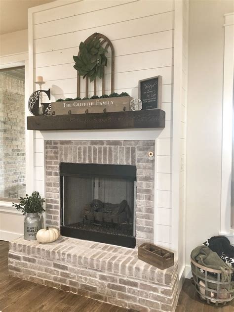 Shiplap Fireplace With Brick Surround And Hearth Home Fireplace