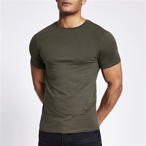 Khaki Short Sleeve Muscle Fit T Shirt River Island