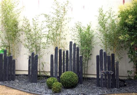Association Bambou Et Schiste Aménagement Jardin Façade Décoration