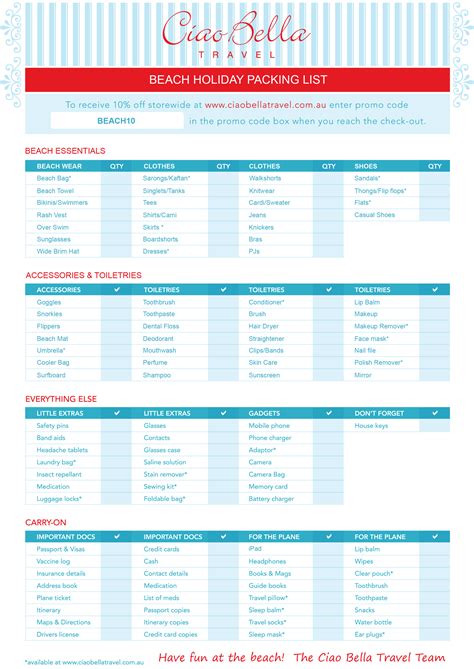 printable beach vacation packing list packing list beach holiday