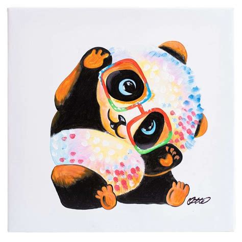 Baby Panda Glasses Hand Painted Oil Canvas Fun Animal Art