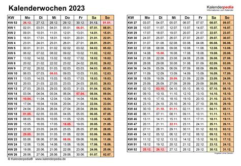 Kalenderwochen 2023 Mit Vorlagen Für Excel Word And Pdf