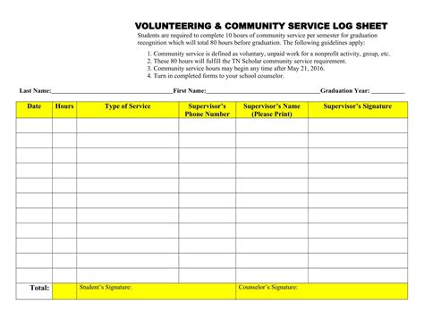 Free Printable Volunteer Hours Log Templates Excel Pdf Form Sheet