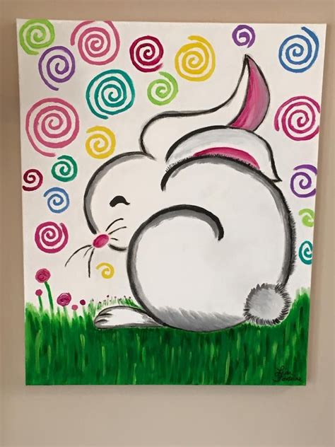 Acrylic Painting On Canvas By Lisa Fontaine Bunny Rabbit Easter