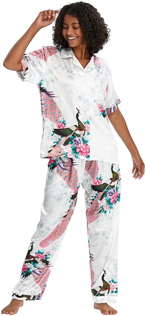 Womens Floral Print Pajamas Set Short Sleeve Sleepwear Button Down