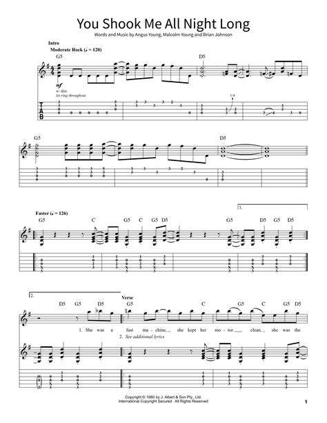 You Shook Me All Night Long Sheet Music Acdc School Of Rock