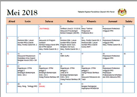 Takwim ppd hip 2018 ini adalah cadangan sebagai panduan bergantung kepada pindaan berkuatkuasa sekolah inspirasi skpmg2 daerah hilir perak. PENGURUSAN KUALITI PEJABAT PENDIDIKAN DAERAH HILIR PERAK ...